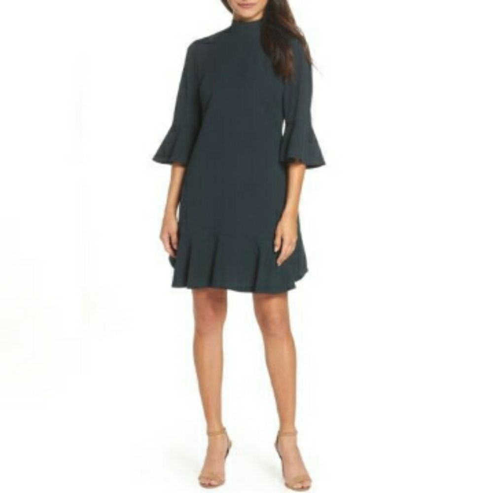 Chelsea28 ruffle sleeve black shift dress